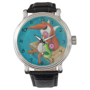 Montre Fox amical et poulet mangeant des butées toriques