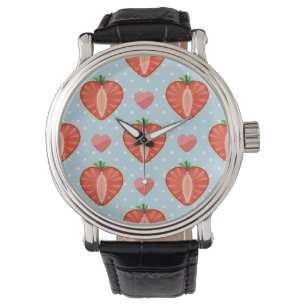 Montre Fraises de coeur avec le pois et les coeurs