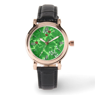 Montre Fraises et Feuilles Art Nouveau, Lime Green