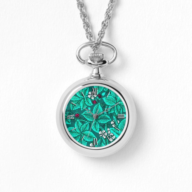Montre Fraises et Feuilles Art Nouveau, Turquoise (Recto)