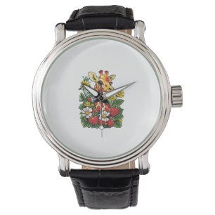 Montre Fraises et fleurs de girafe Gira mignonne graphiqu