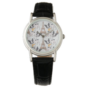 Montre Français Buldog avec Tour Eiffel du croissant  