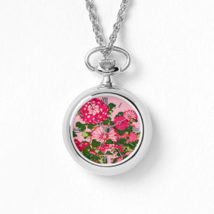 Montre Frontière des fleurs japonaises, Fuchsia et Coral