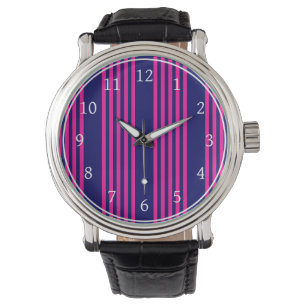 Montre Fuchsia et bleu marine cinq bandes motif