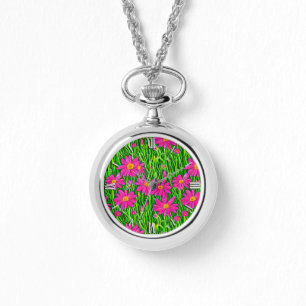 Montre Fuchsia Fleurs sauvages roses dans un champ
