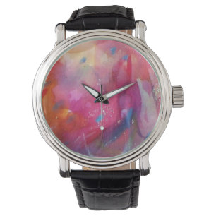 MONTRE FUCHSIA ROSE BLEU ABSTRAIT
