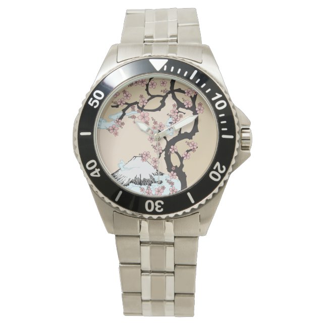 Montre Fuji et Sakura : Acier Inoxydable classique (devant)