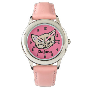 Montre Fun rose filles chat chaton nom graphique poignet