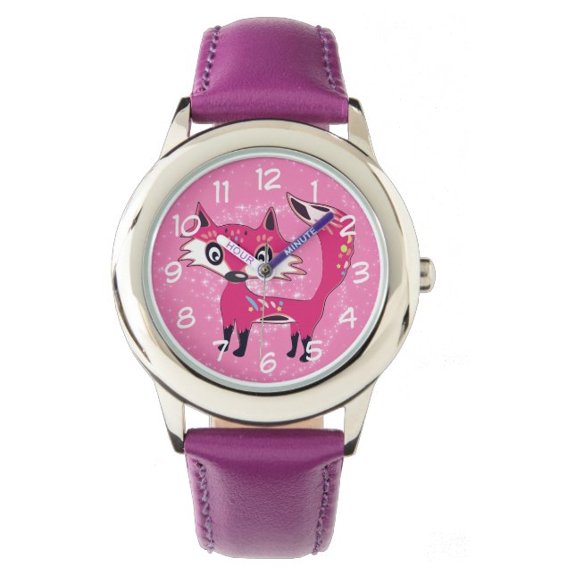 Montre Funky mignon Renard rose (devant)