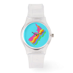 MONTRE FUNKY RETRO COULEURS FLUORO ROSE KIWI NZ PAYS