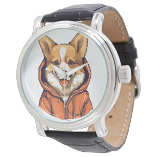 Montre Funny Corgi portant le Sweat - shirt à capuche