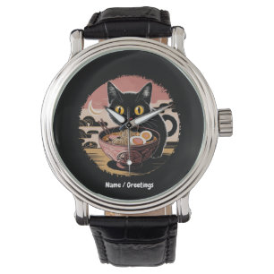 Montre Funny Kawaii Chat Manger Ramen nouilles mignonnes 