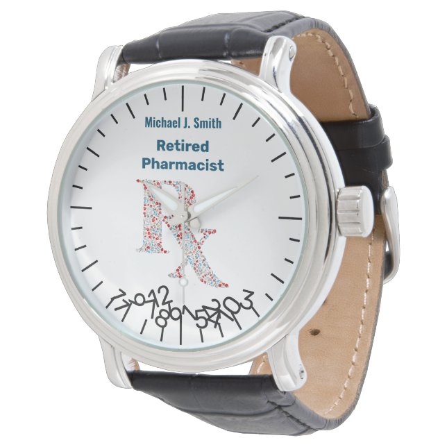 Montre Funny Retraité Pharmacien Nom Jumble Numéros (Incliné)