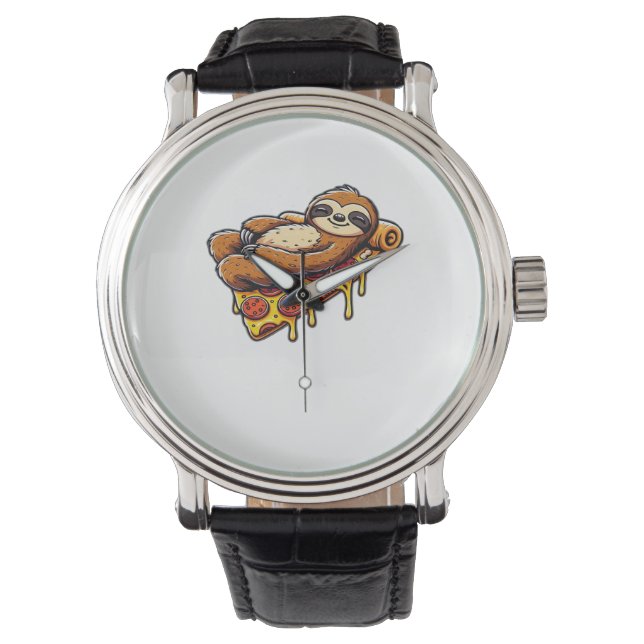 Montre Funny Sloth mangeant Pizza, Kawaii Amoureux des an (devant)
