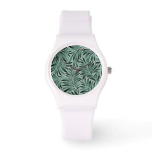 Montre Gamme de couleurs gris aqua de feuilles artistique