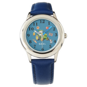 Montre Garçons adorable ferme animal et tracteur & nom En
