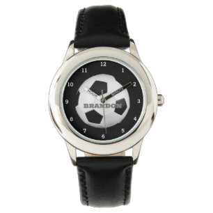 Montre Garçons balle de football noir élégant Nom personn