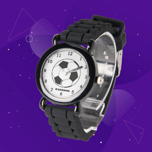Montre Garçons balle de football noir élégant Nom personn