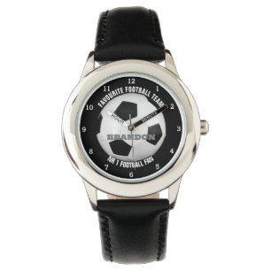 Montre Garçons balle de football noir élégant Nom personn