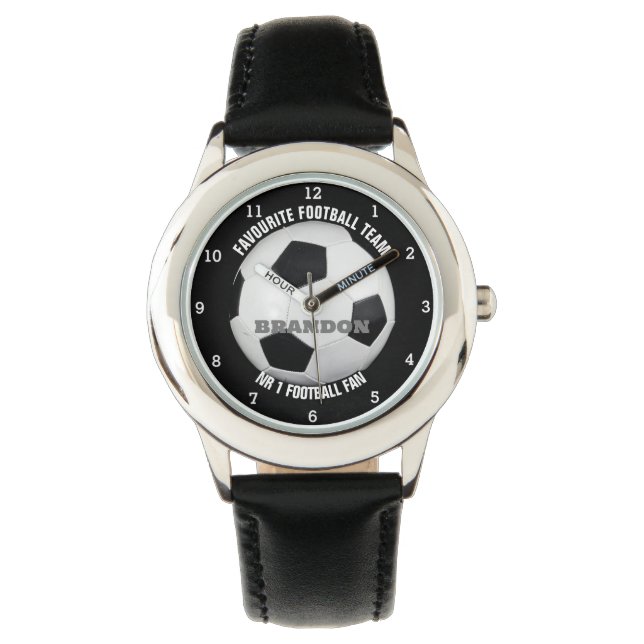 Montre Garçons balle de football noir élégant Nom personn (devant)