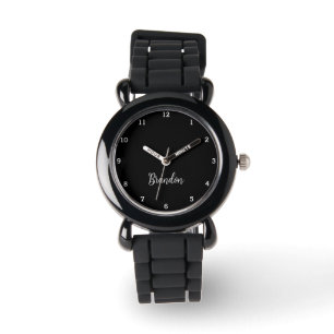 Montre Garçons Cool moderne noir élégant Nom personnalisé