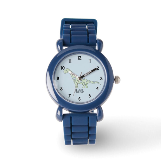Montre Garçons Cute Blue Dinosaur avec nom Enfants (Recto)