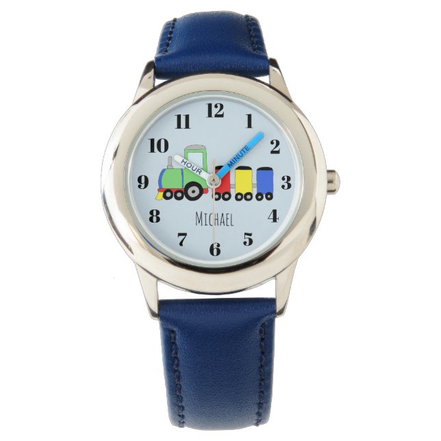 Montre Garçons Cute Blue Train avec nom Enfants (devant)