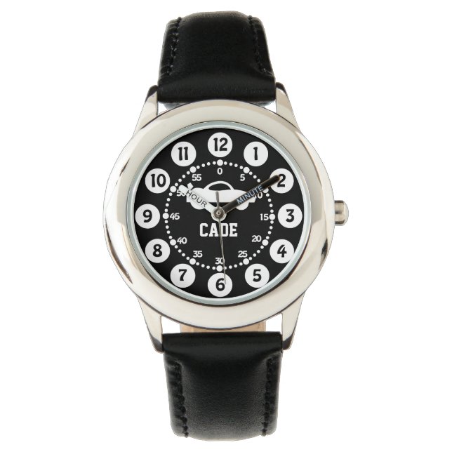 Montre Garçons noir et blanc nom bracelet (devant)