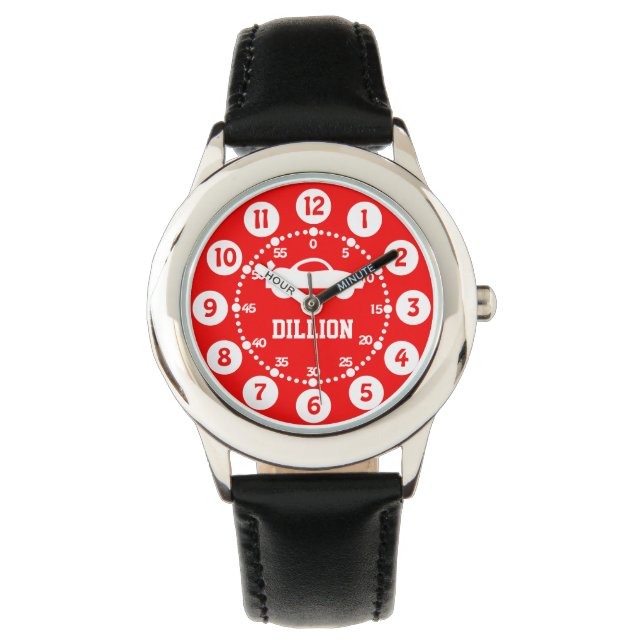 Montre Garçons noirs, rouge nom bracelet (devant)