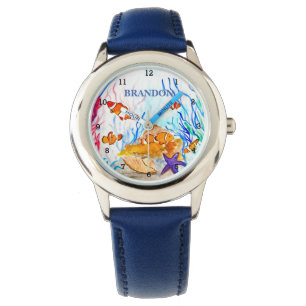 Montre Garçons Océan Poisson Mignon Moderne Bleu Enfants