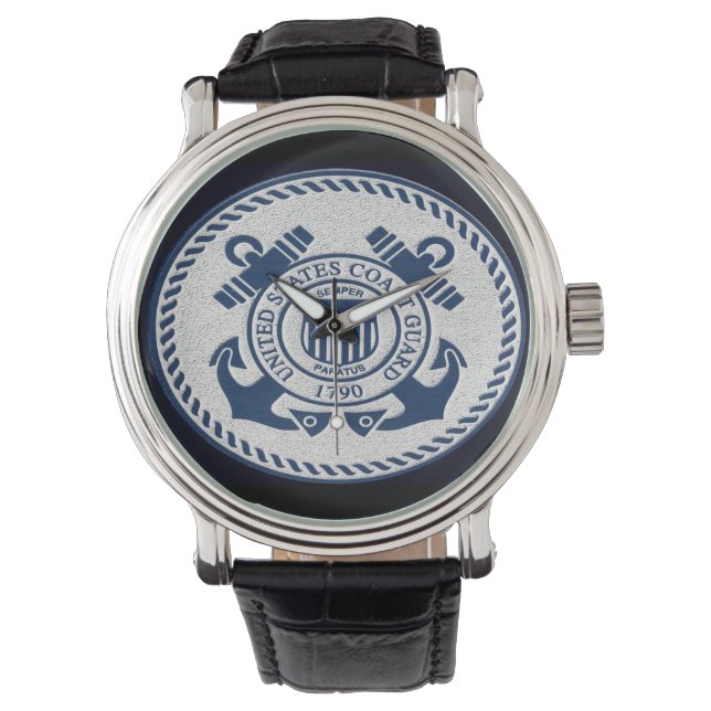 Montre Garde côtière en cuir pour hommes (devant)