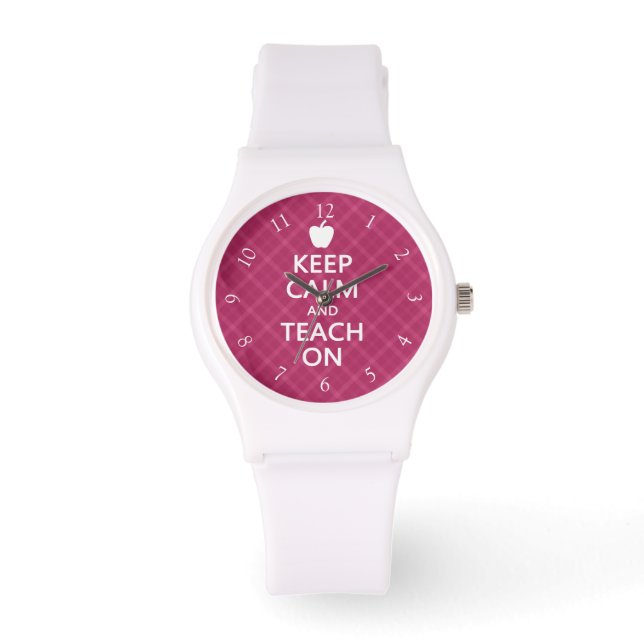 Montre Gardez le calme et Enseignez, Plaid rose (Recto)