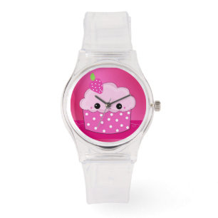 Montre Gâteau Cupcake Visage à pois roses