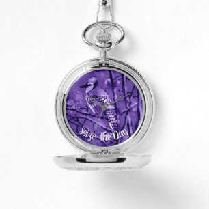 Montre Geai Bleu Oiseau Violet Art Abstrait Personnalisé