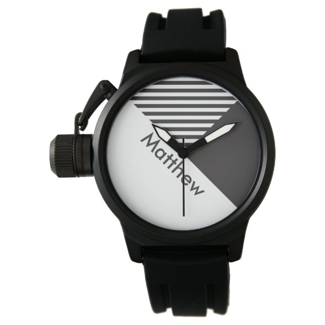 Montre Geo Abstrait Minimal Black White Stripes Nom (devant)