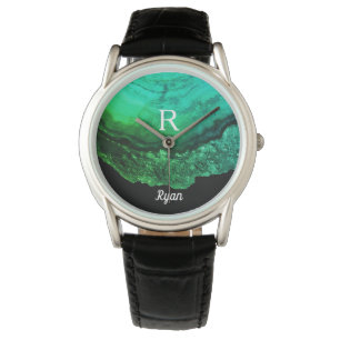 Montre Géode Agate Monogramme Initiales Nom Modèle Vert