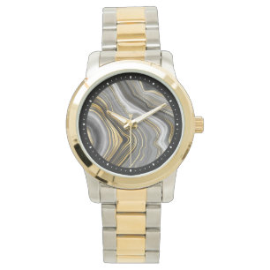 Montre Géode de pierre précieuse en agate moderne or et g