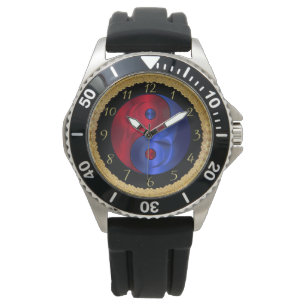 Montre Géométrie Abstraite rouge et bleue Yin et Yang 4