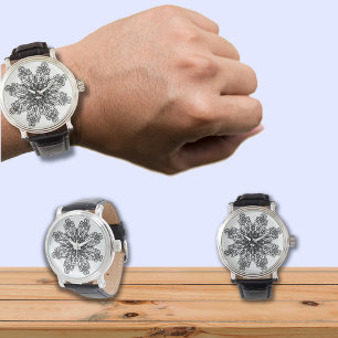 Montre géométrique motif en dentelle noire