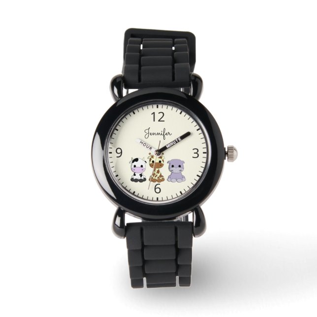 Montre Girafe de vache mignonne hippo dessin animé nom en (Recto)