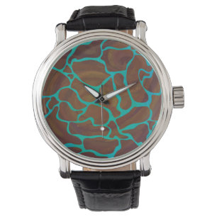 Montre Girafe Marron et Imprimé Sarcelle