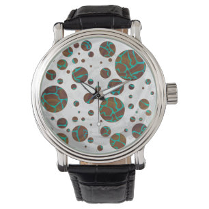 Montre Girafe Marron et Imprimé Turquoise