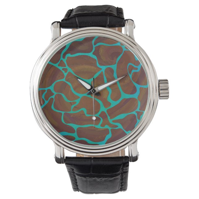 Montre Giraffe Impression Brown et Turquoise (devant)