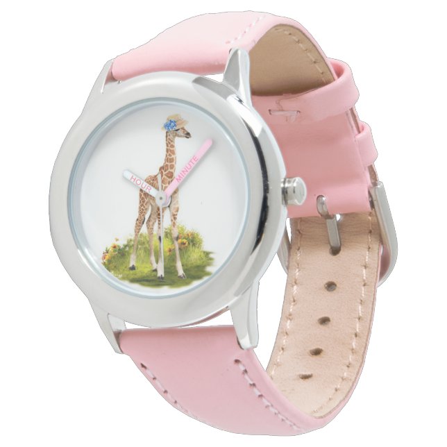 Montre Giraffe pour enfants en Casquette bleu Fleur Montr (Incliné)
