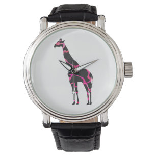 Montre Giraffe Rose chaud et Silhouette noire