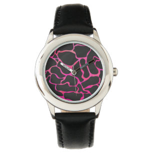 Montre Giraffe rose chaude et noire