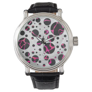 Montre Giraffe rose chaude et noire