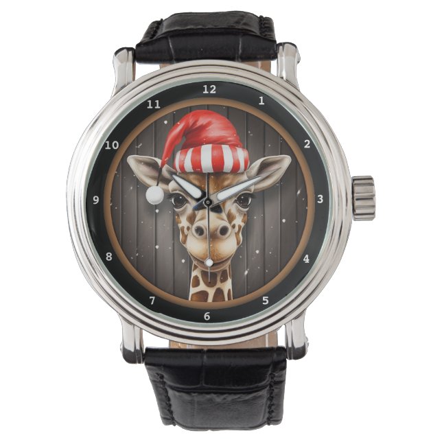 Montre Giraffe Wearing Christmas Hat Portrait (devant)