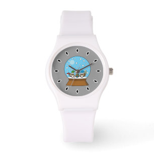 Montre Globe des neiges avec trois Chouettes Gnomes