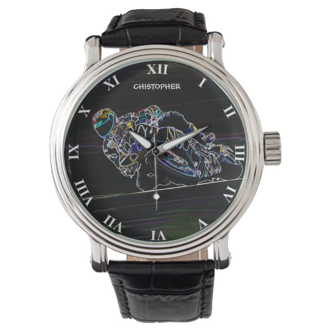 Montre Glowing Motorcycle Rider Circle Racing Sketch (devant)